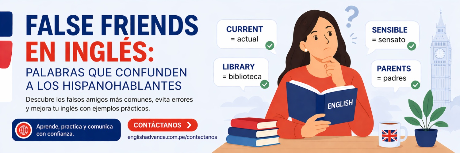 Estudiante aprendiendo false friends en inglés con ejemplos de palabra